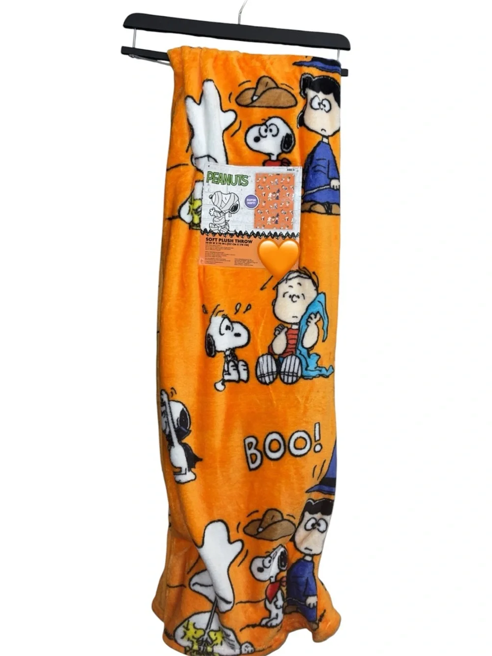 Peanuts Orange Halloween Plush Throw Blanket with Snoopy & Characters